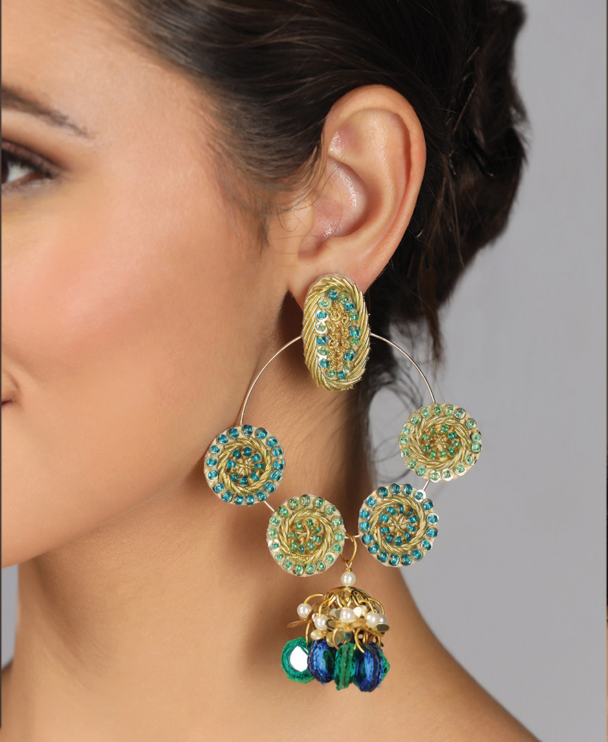Oval & Gol Chakraa Earrings with Sheesha
