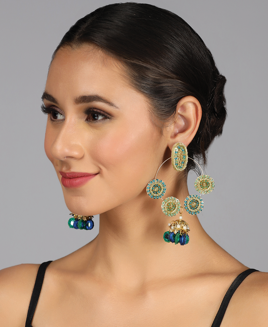 Oval & Gol Chakraa Earrings with Sheesha