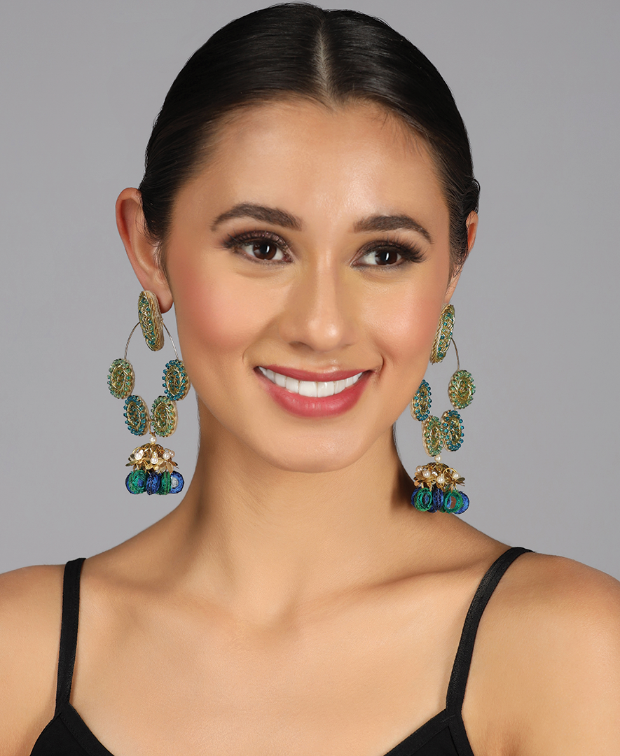 Oval & Gol Chakraa Earrings with Sheesha