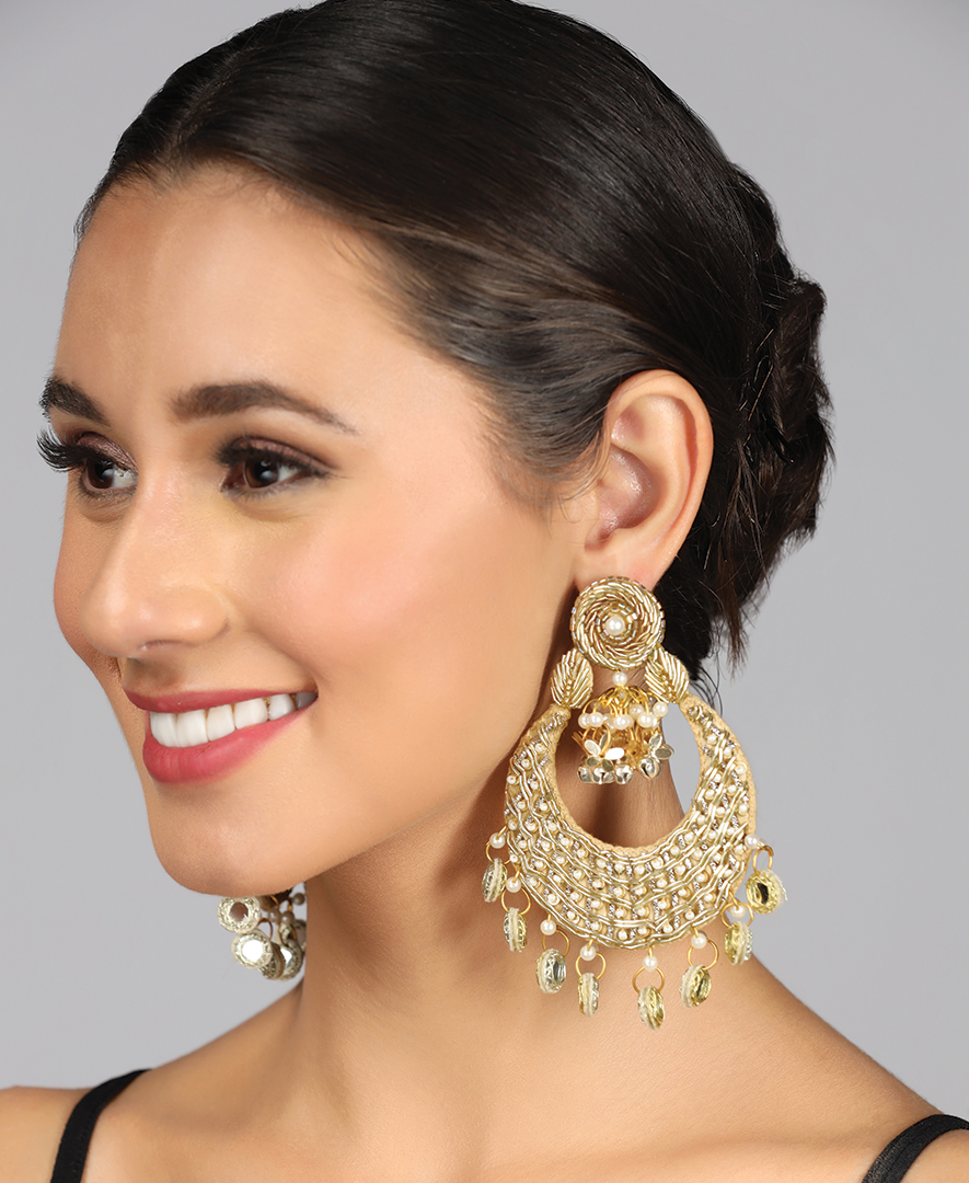 Gol Patti Jhumar Taar Earrings with Sheesha