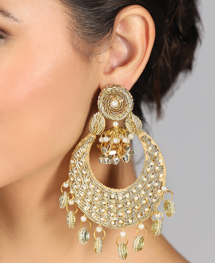 Gol Patti Jhumar Taar Earrings with Sheesha