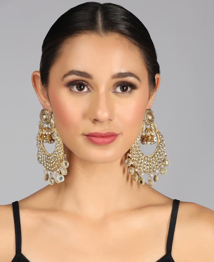 Gol Patti Jhumar Taar Earrings with Sheesha