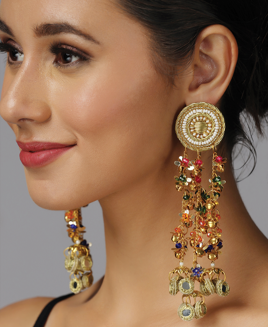 Chakraa with 3 Multi Colour Chain Earrings with Sheesha