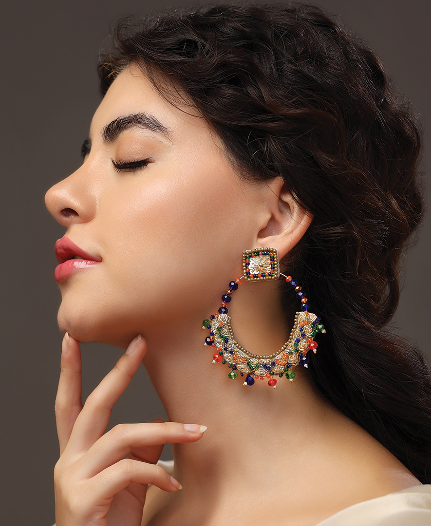 Multi Color Chaand Taar Earrings