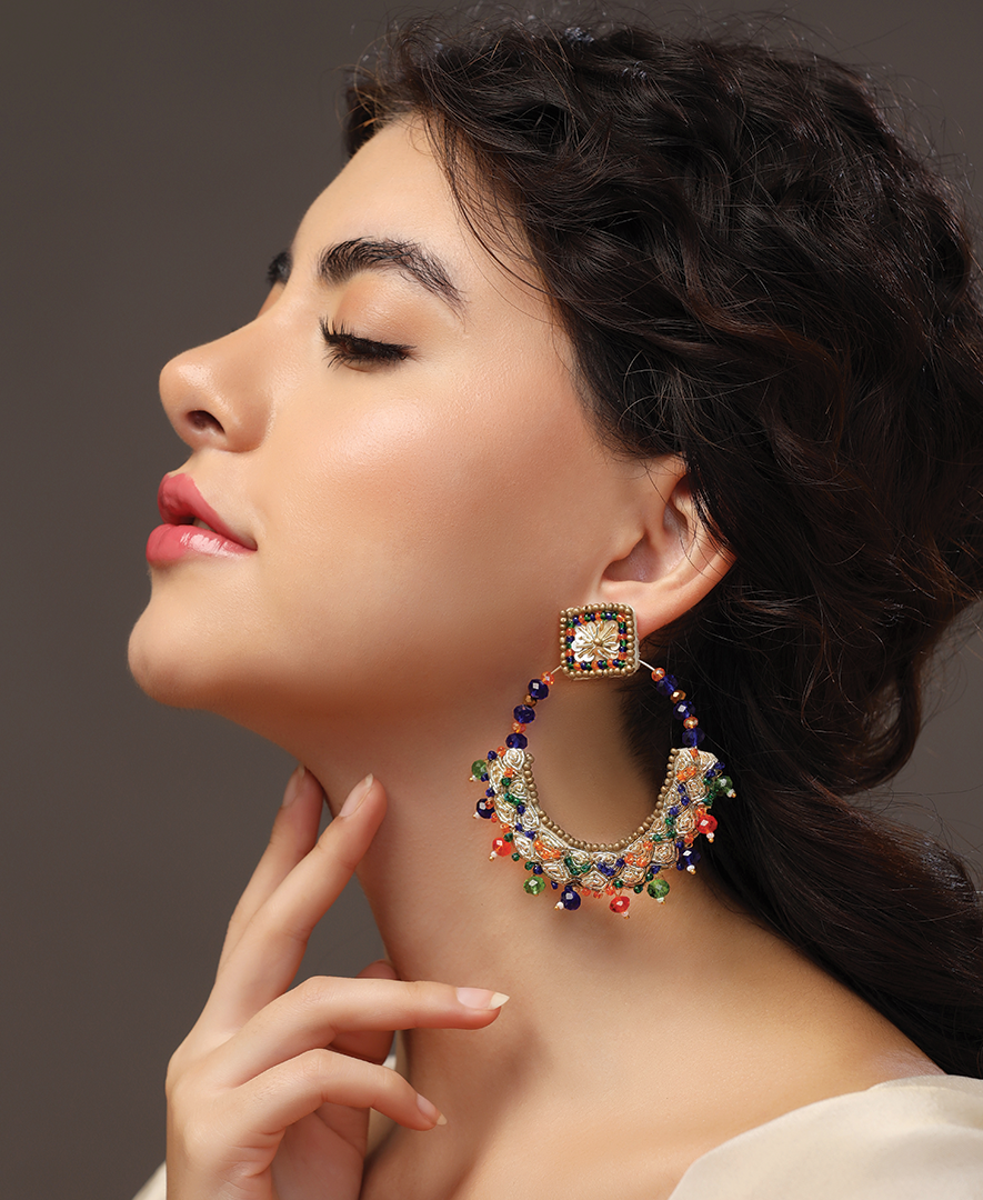 Multi Color Chaand Taar Earrings