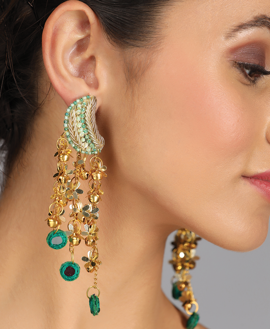 Chaand 3 Chain Earrings with Sheesha