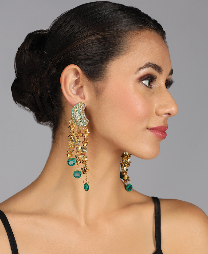 Chaand 3 Chain Earrings with Sheesha