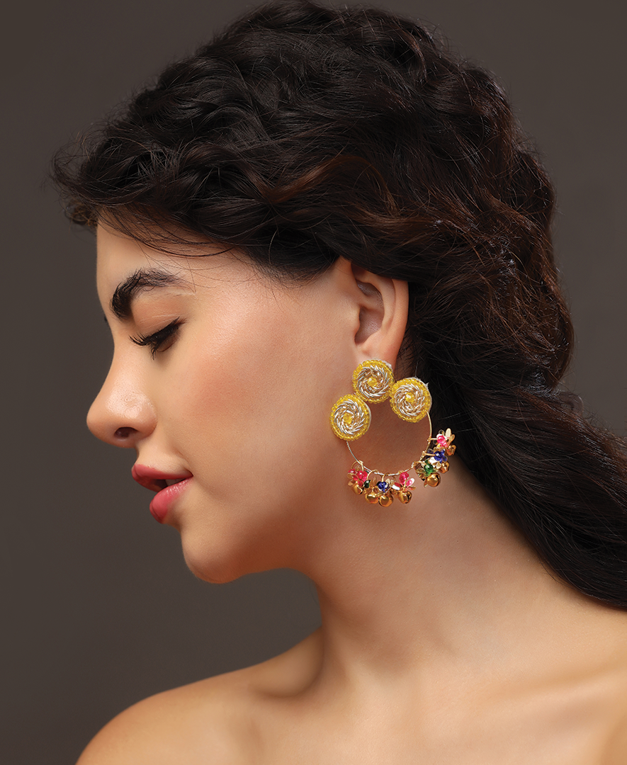 Triple Chakraa with Multicolour Ghungroo Tassels Earrings