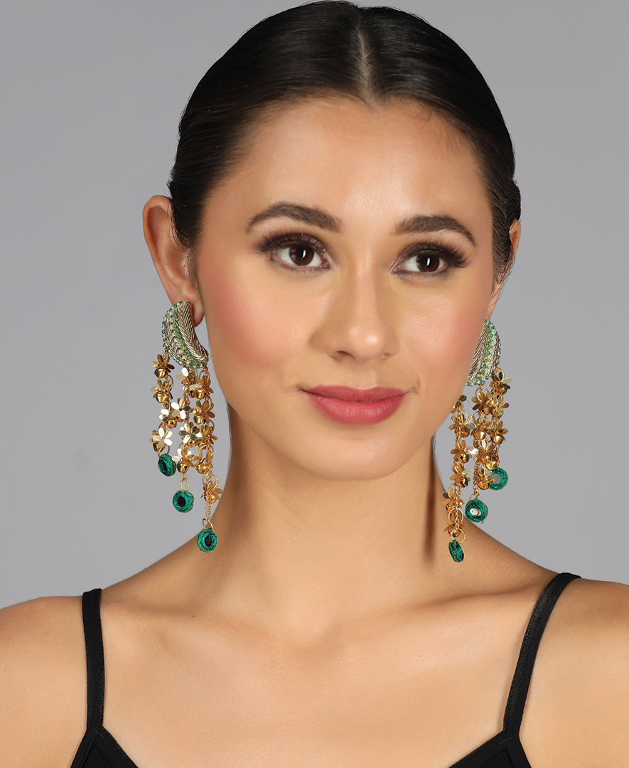 Chaand 3 Chain Earrings with Sheesha