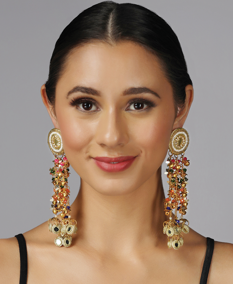 Chakraa with 3 Multi Colour Chain Earrings with Sheesha