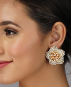 White Golden Phool Studs
