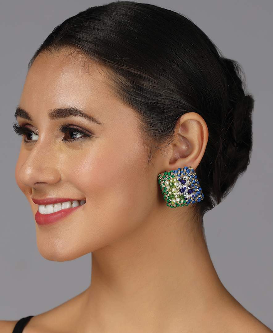 Blue & Green Square Studs