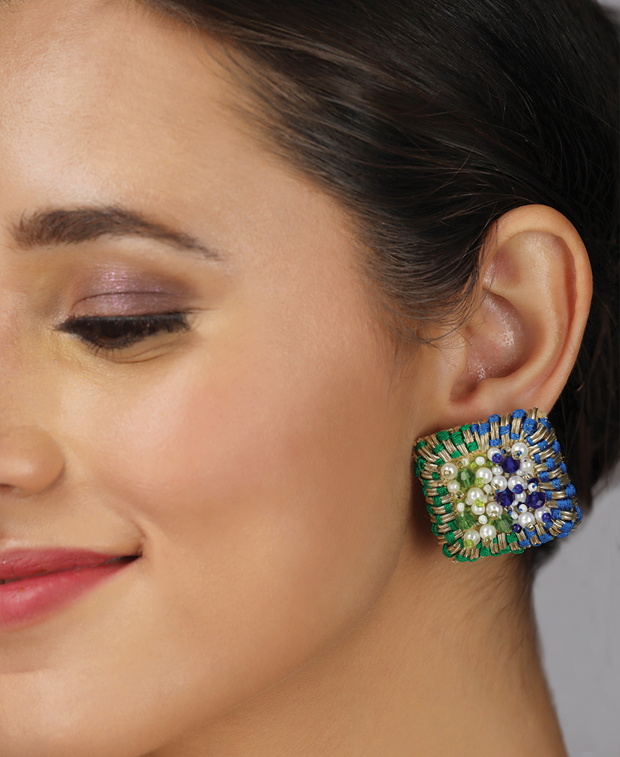 Blue & Green Square Studs