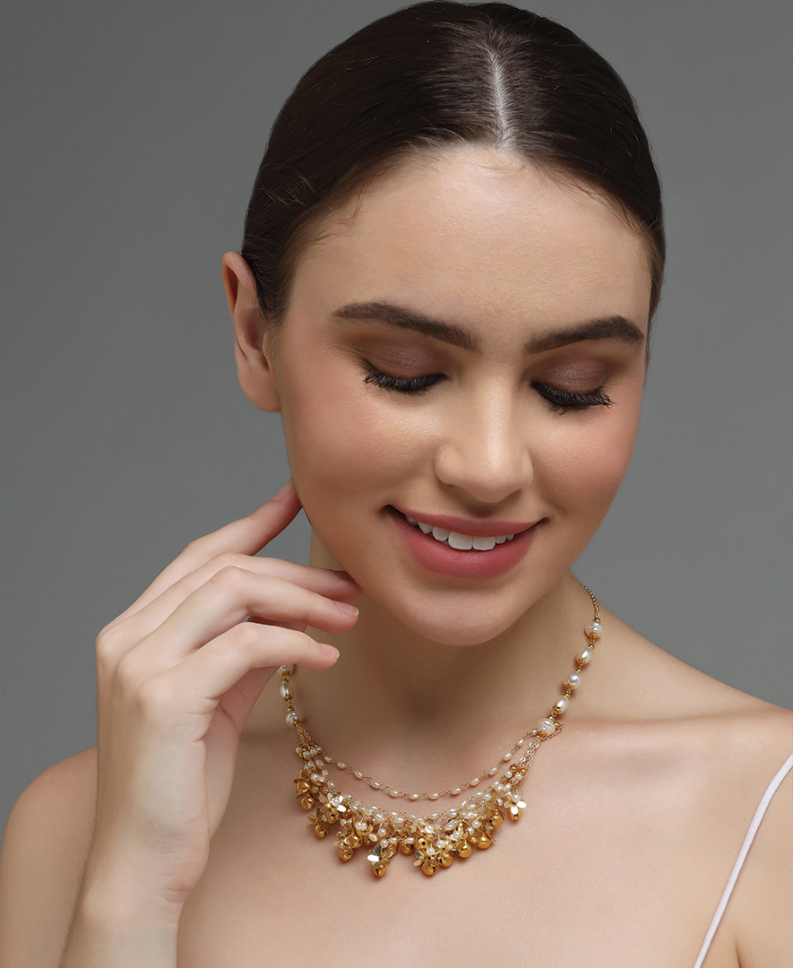 Pearl String Necklace with Phool Ghungroo Tassels