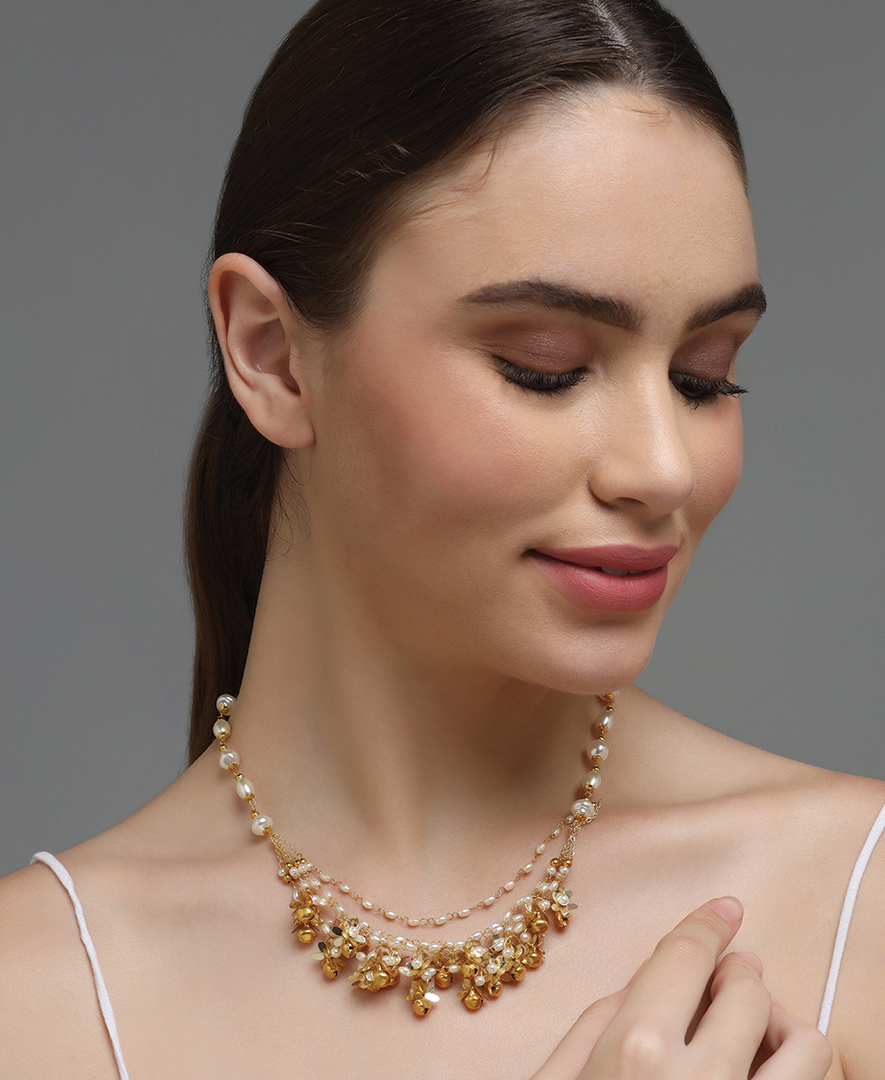 Pearl String Necklace with Phool Ghungroo Tassels