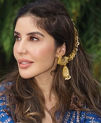 Rohini Mathur in Yellow & Golden Earchain Earrings with Sheesha